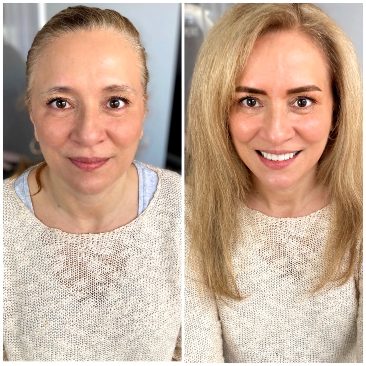 Before and after eyebrow styling result